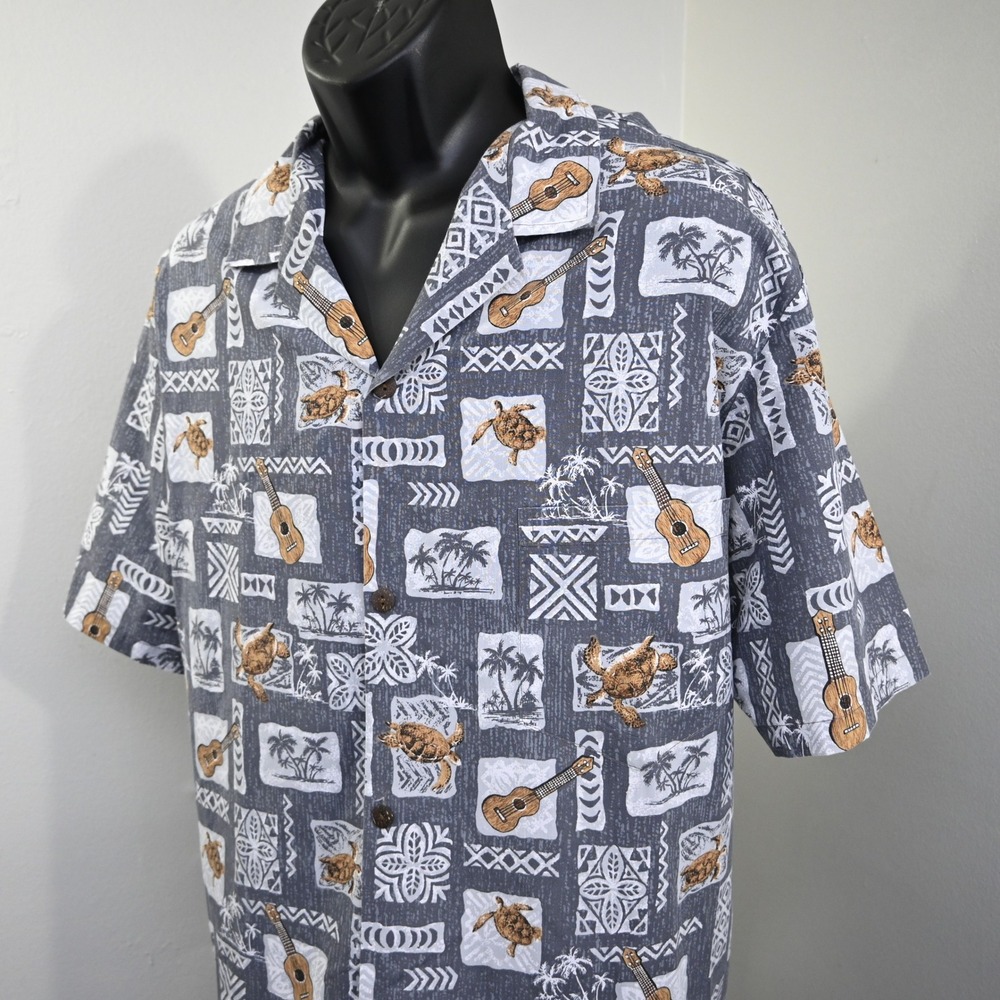 Royal Creations Hawaiian Shirt Mens 2XL Aloha Sea Turtles Ukulele Shirt USA MADE